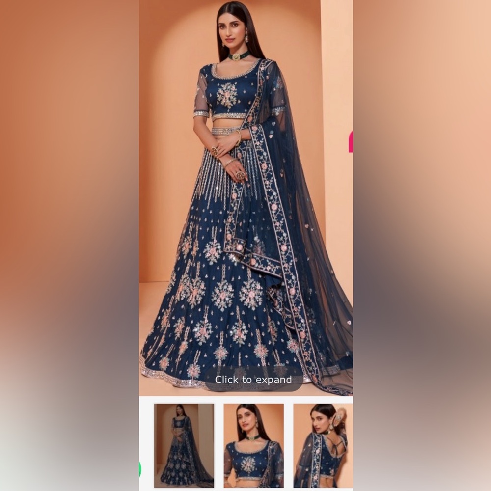 Elegant Teal Blue Embroidered Lehenga